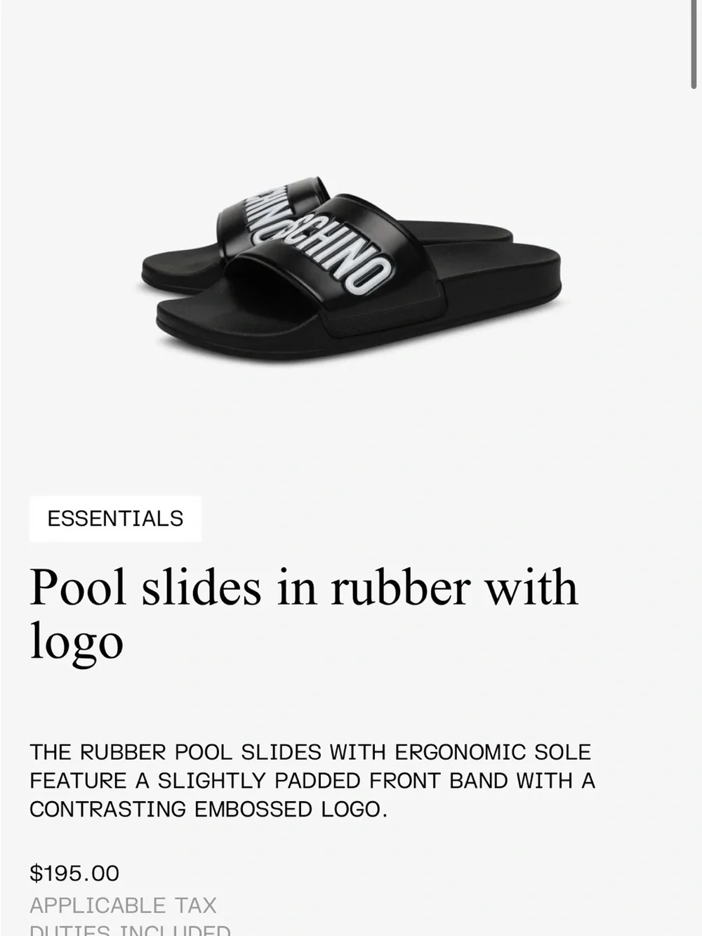 Essentials Black Slide Sandals with White Logo